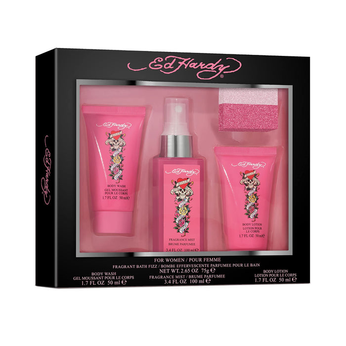 Ed Hardy Women Gift Set 100ml Body Mist + 50ml Body Wash + 50ml Body Lotion + 75g Bath Fizz - Body Sprays & Mists at MyPerfumeShop by Ed Hardy