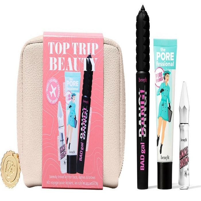 Benefit Top Trip Beauty Set 22ml Primer + 8.5g Mascara + In Shade 3 + Pouch Gimme Brow + - Cosmetics at MyPerfumeShop by Benefit