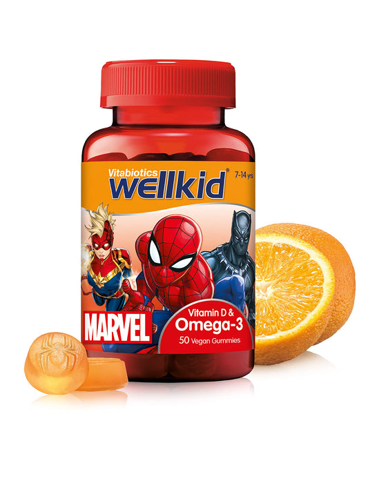 Vitabiotics WellKid Vitamin D & Omega 3 Vegan Soft Jellies 7-14 Yrs Marvel Pack x 50 - Children at MyPerfumeShop by Wellkid