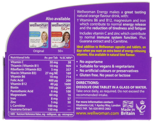 Vitabiotics Wellwoman Energy Natural Orange Flavour Effervescent 10 Tablets - Women at MyPerfumeShop by Wellwoman