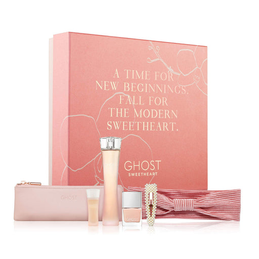 Ghost Sweetheart Gift Set 50ml EDT + 5ml EDT + 10ml Peach Nail Polish + Cosmetic Pouch + Hair Clip + Headband - Eau de Toilette at MyPerfumeShop by Ghost