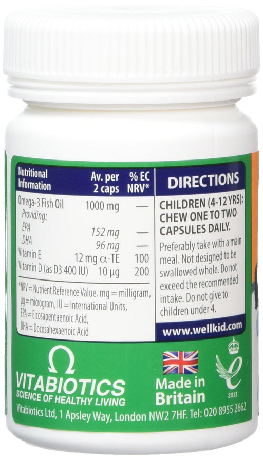 Vitabiotics WellKid Omega 3 Chewable Natural Jaffa Orange Flavour 4-12 Years Chewable 60 Capsules - Children at MyPerfumeShop by Wellkid