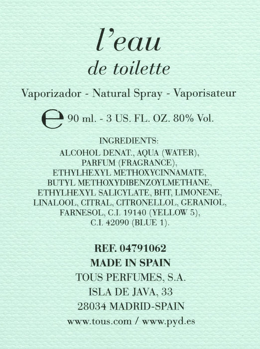 Tous L'eau Eau de Toilette 90ml Spray - Fragrance at MyPerfumeShop by Tous