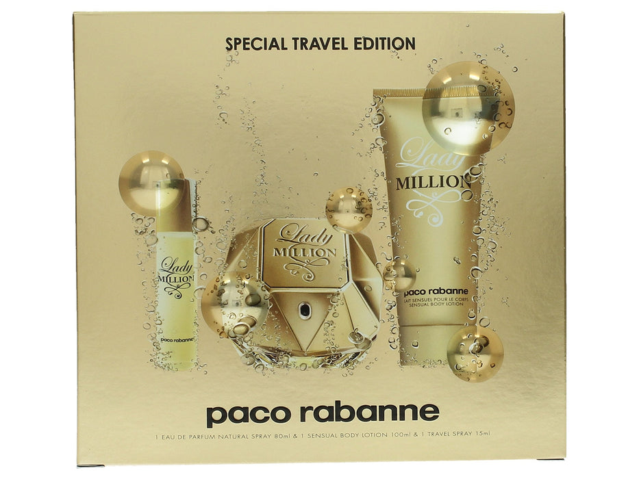 Paco Rabanne Lady Million Gift Set 80ml EDP + 10ml EDP + 100ml Body Lotion - Fragrance at MyPerfumeShop by Paco Rabanne