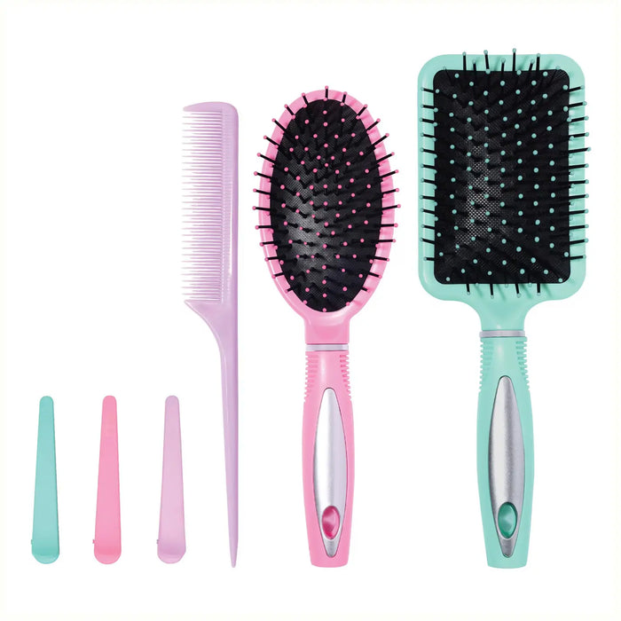 The Kind Edit Co. Bubble Boutique Love Your Hair Hair Brush Gift Set Paddle Hair Brush + Detangling Hair Brush + Tail Comb + 3 x Styling Clips