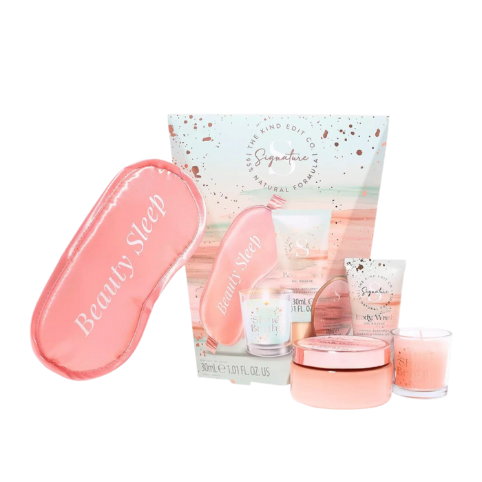 The Kind Edit Co. Beauty Sleep Rituals Gift Set – Body Butter, Body Wash, Candle & Silk Eye Mask