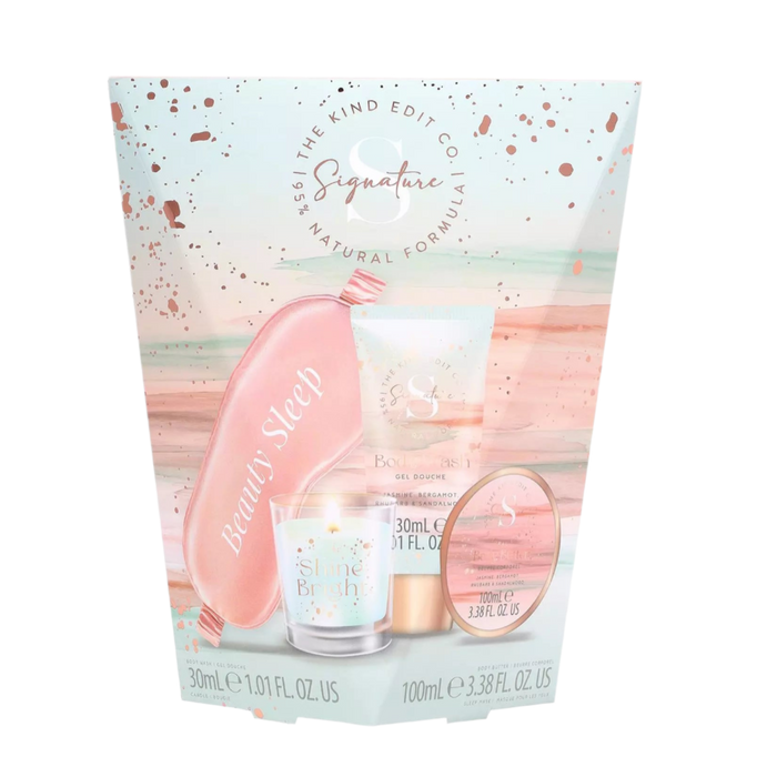 The Kind Edit Co. Beauty Sleep Rituals Gift Set – Body Butter, Body Wash, Candle & Silk Eye Mask