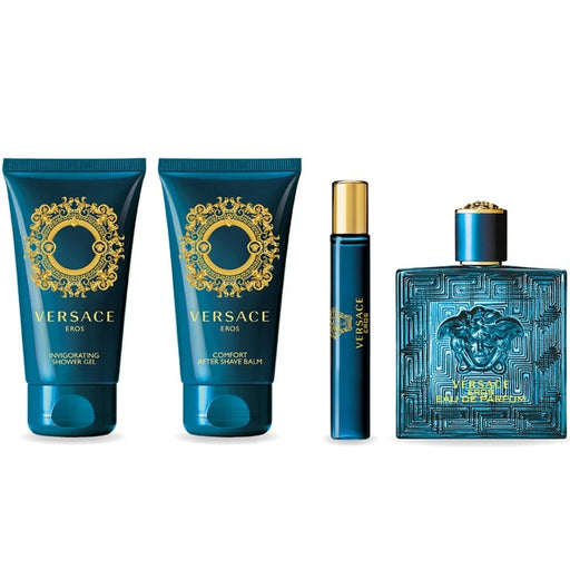 Versace Eros Gift Set 100ml EDP + 75ml Shower Gel + 75ml Aftershave Balm + 10ml EDP - Fragrance at MyPerfumeShop by Versace