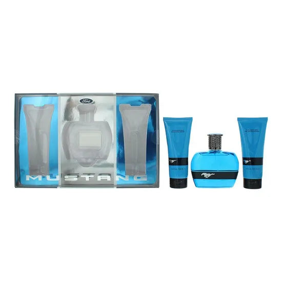 Mustang Blue 3 Piece Gift Set: Eau de Toilette 100ml - Aftershave Balm 100ml - Hair  Body Wash 100ml