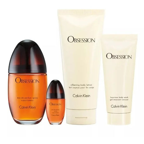 Calvin Klein Obsession 4 Piece Gift Set: Eau De Parfum 100ml - Body Lotion 200ml - Eau De Toilette 15ml - Shower Gel 100ml - Gift Set at MyPerfumeShop by Calvin Klein