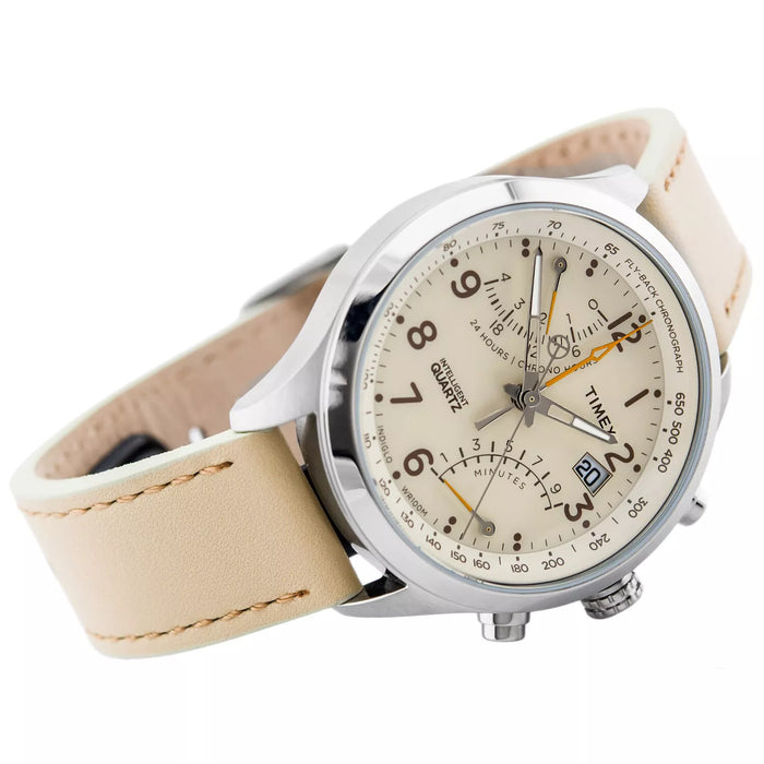 Timex Women's IA Fly Back Watch T2P382 Cream Leather Strap and Dial