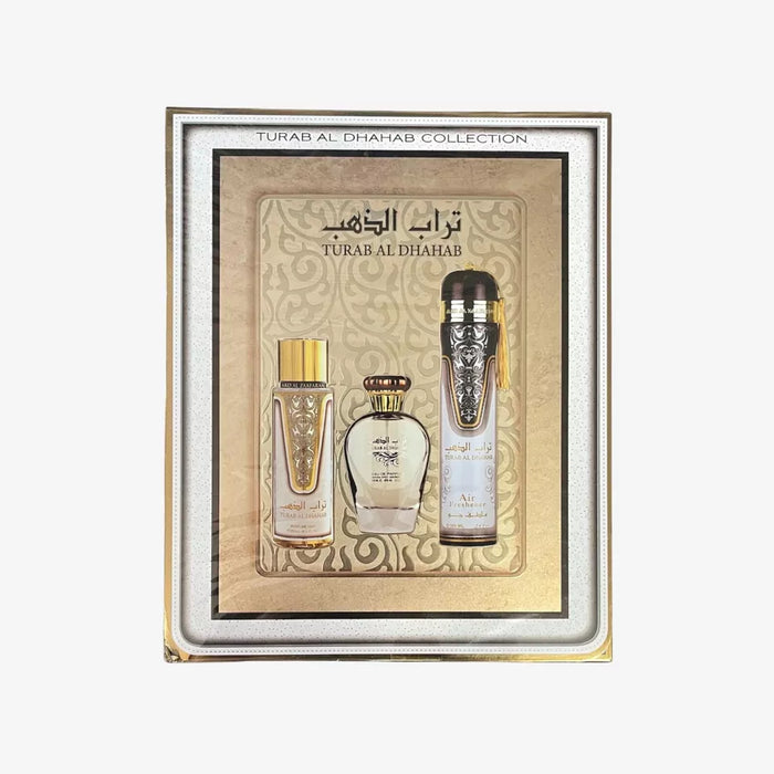 Ard Al Zaafaran Turab Al Dhahab 3 Piece Gift Set: Eau De Parfum 100ml - Perfume Mist 250ml - Air Freshner 300ml