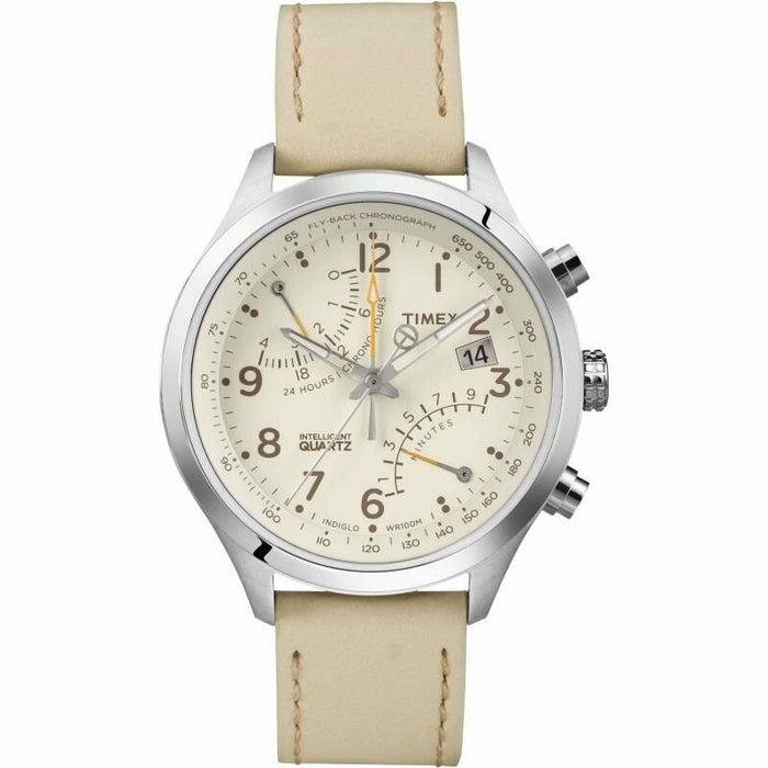 Timex Women's IA Fly Back Watch T2P382 Cream Leather Strap and Dial