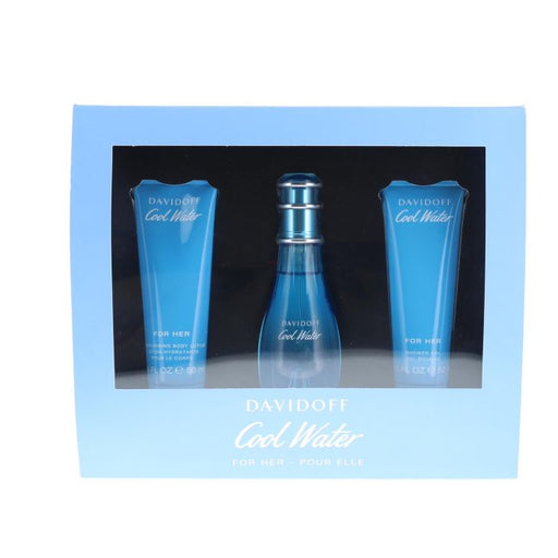 Davidoff Cool Water Woman 3 Piece Gift Set: Eau de Toilette 50ml - Shower Gel 50ml - Body Lotion 50ml - Gift Set at MyPerfumeShop by Davidoff