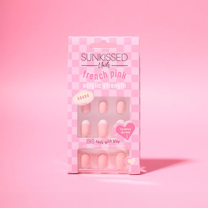 Sunkissed Nail Studio French Pink Acrylic Strength Round Nails 24 Pieces - Nail Care at MyPerfumeShop by Sunkissed