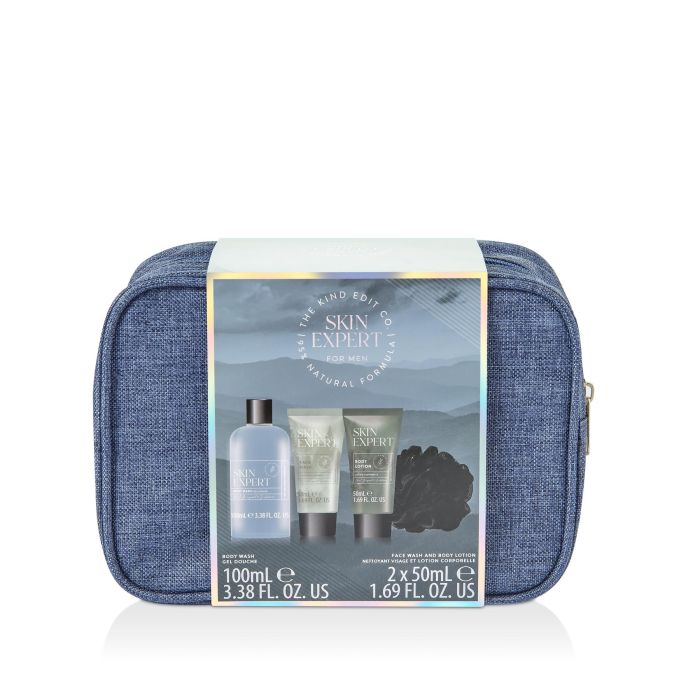 The Kind Edit Co. Skin Expert Travellers Bag Gift Set – 100ml Body Wash, 50ml Body Lotion, 50ml Face Scrub & Shower Flower