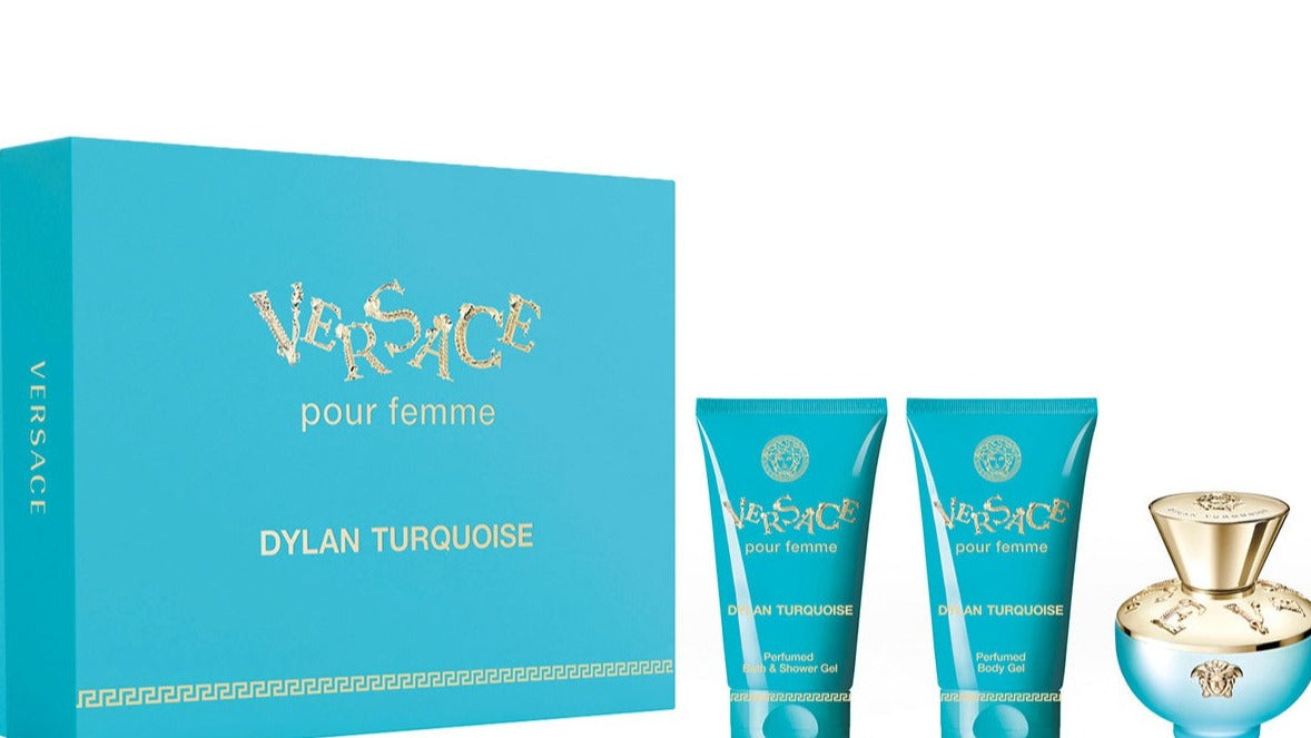 Versace Pour Femme Dylan Turquoise Gift Set 50ml EDT + 50ml Bath & Shower Gel + 50ml Body Lotion - Eau de Toilette at MyPerfumeShop by Versace